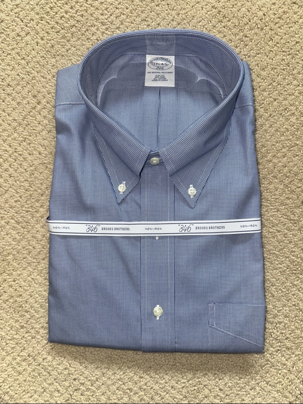 Brooks Brothers Blue Button-Down Slim Fit Cotton Dress Shirt 17.5 34/35